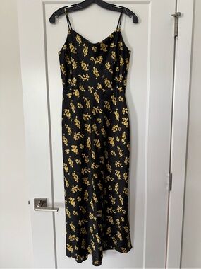 Vince Black Maxi Slip Dress with Yellow Floral Print